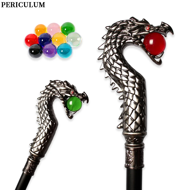10 Colors Vintage Antique Silver Dragon Head Walking Cane Colorful Beads for Men And Women Party Prop Walking Stick