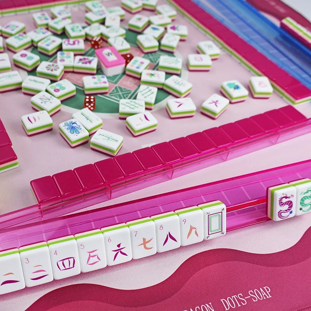 

4 Layer Acrylic Mahjong Game American Mahjong Tile Set for Adults 160pcs Mahjong Tiles with Pink Back Portable Travel Set