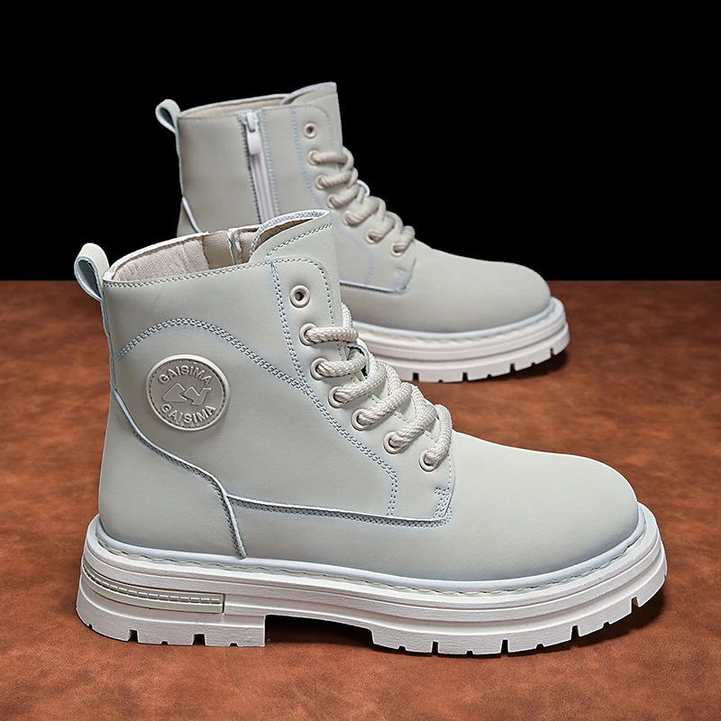 

Men's High-top Boots High-quality Vintage Leather Shoes Fashionable Outdoor Sports Shoes, Men's Lace-up Anti-slip Ankle Boots