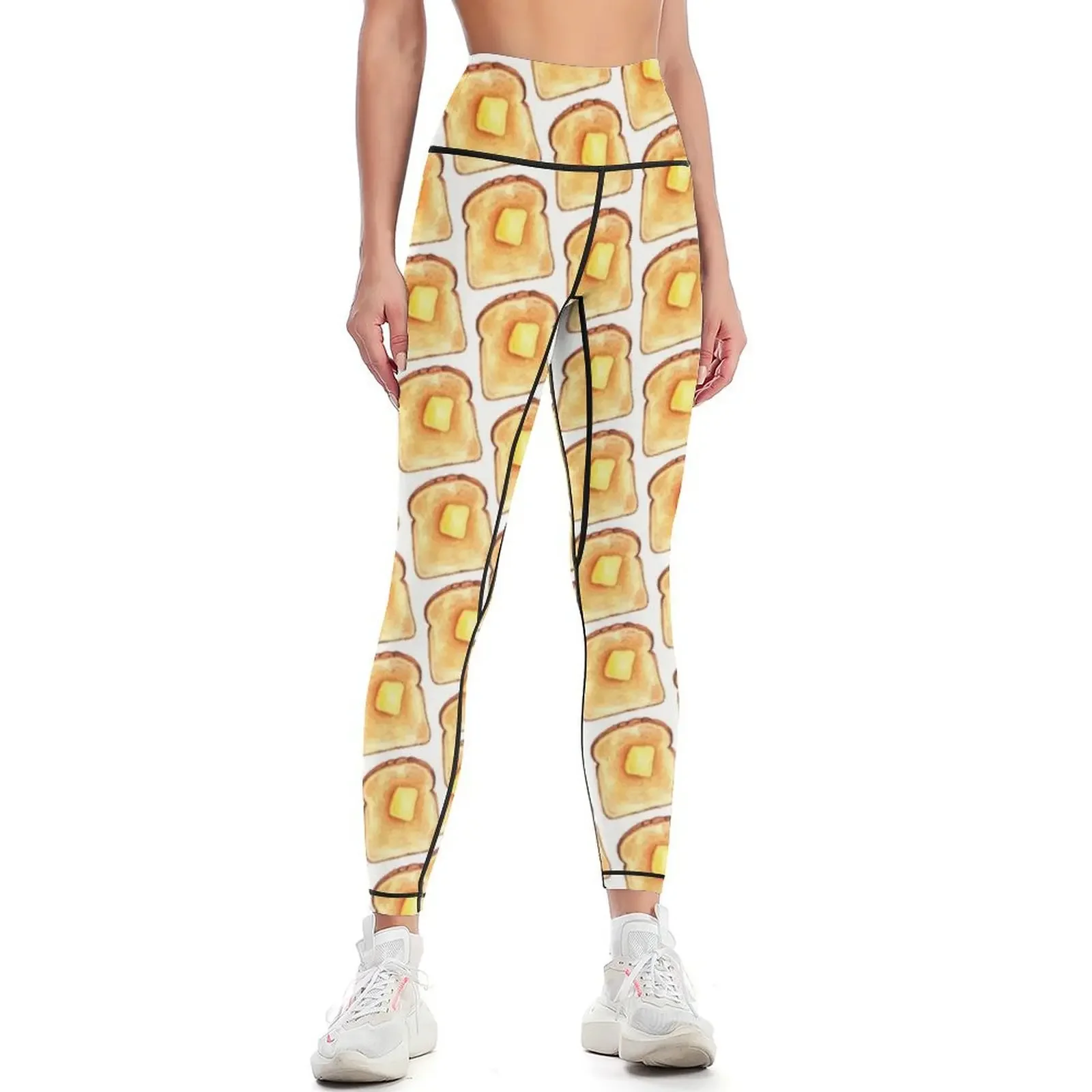Toast Pattern - White Leggings flared workout clothes for sporty woman push up Women's trousers Womens Leggings