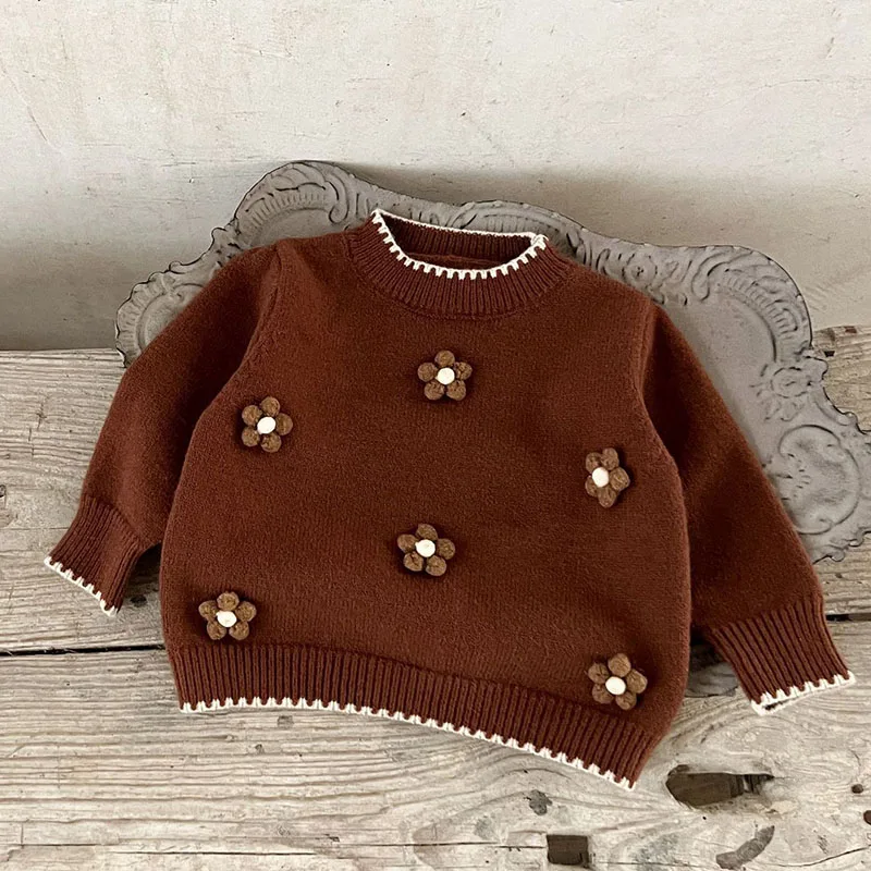 2024 New Autumn Baby Girls Knitted Clothes Newborn Baby Girls Sweater Toddler Baby Girl Knitting Pullover Tops Kids Sweater