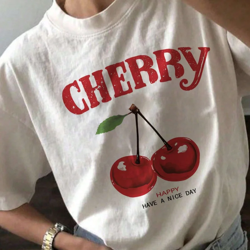 Trendy Coquette Cherry T-Shirts Kawaii Y2k Aesthetic Graphic Tees Cute Vintage T Shirt Short Sleeve Cotton Women Clothing Y2K