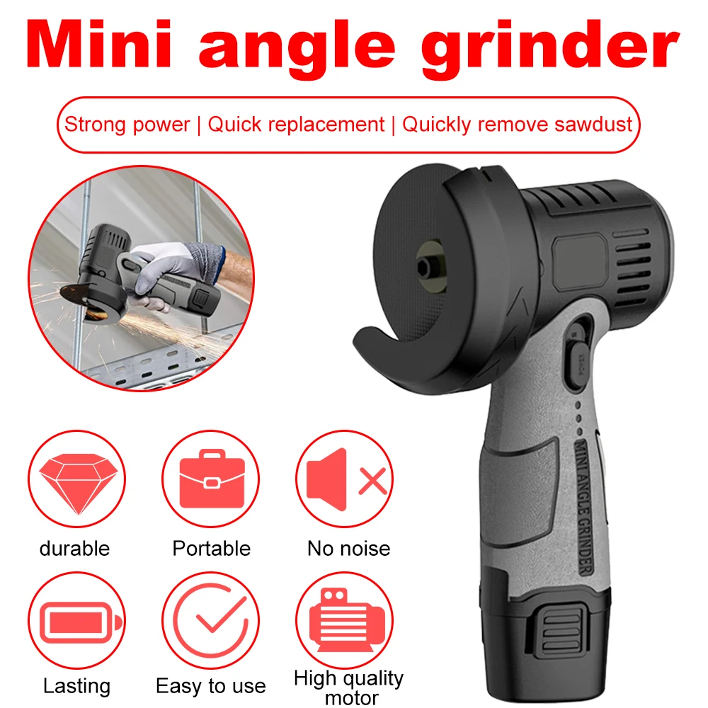 

12V Miniature Rechargeable Angle Grinder with Battery Cutting Blade Polishing Grinder for Cutting Diamond Cordless