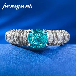 PANSYSEN 100% 925 Sterling Silver 6*6MM Crushed Ice Cut Paraiba Tourmaline Amethyst Ring for Women Party Fine Jewelry Wholesale