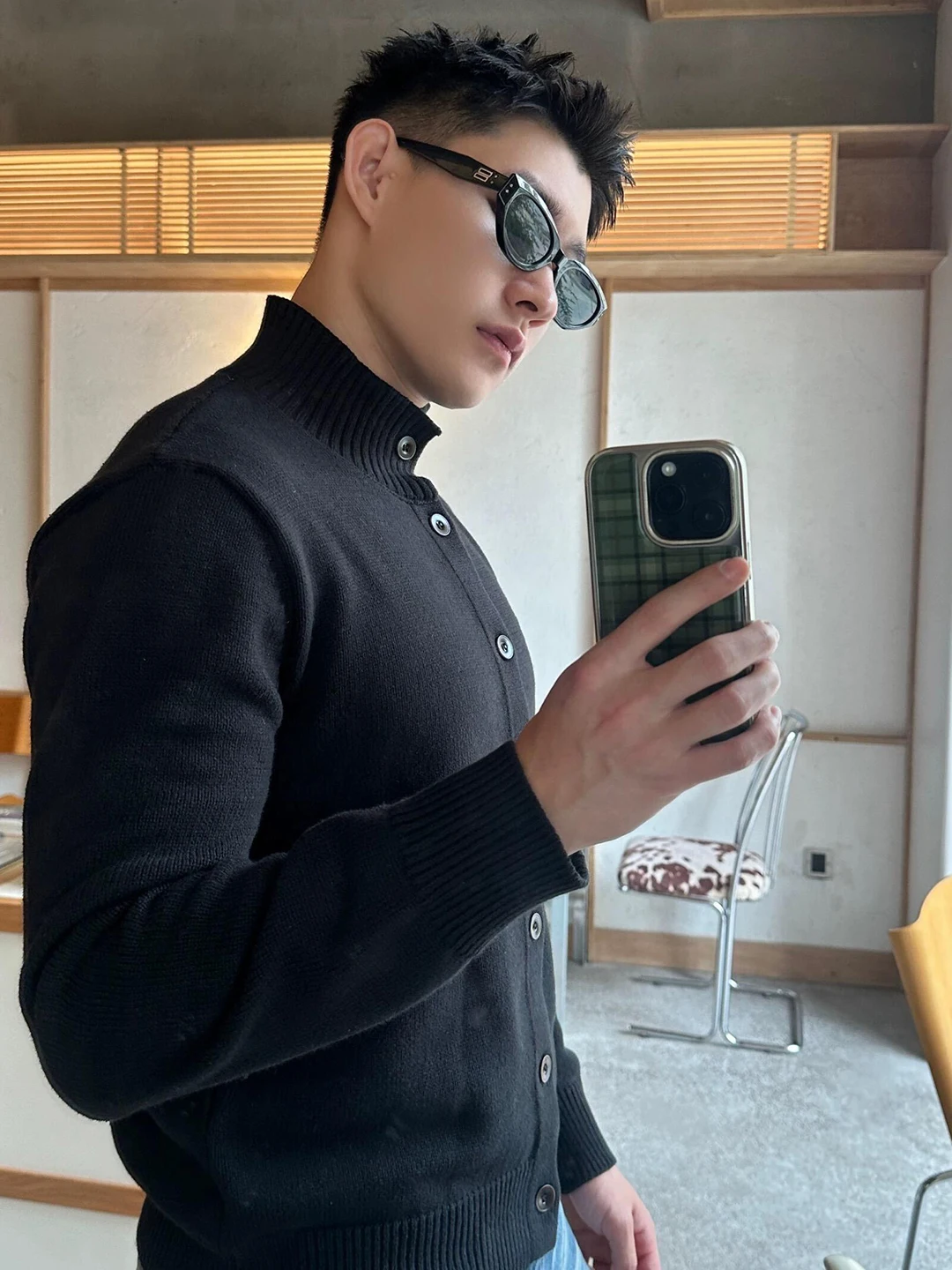 

Faionable Knitted Sweater Men's Button up f High Collar Color Cardigan Casual Sle Warm Breathable Long Sve Top