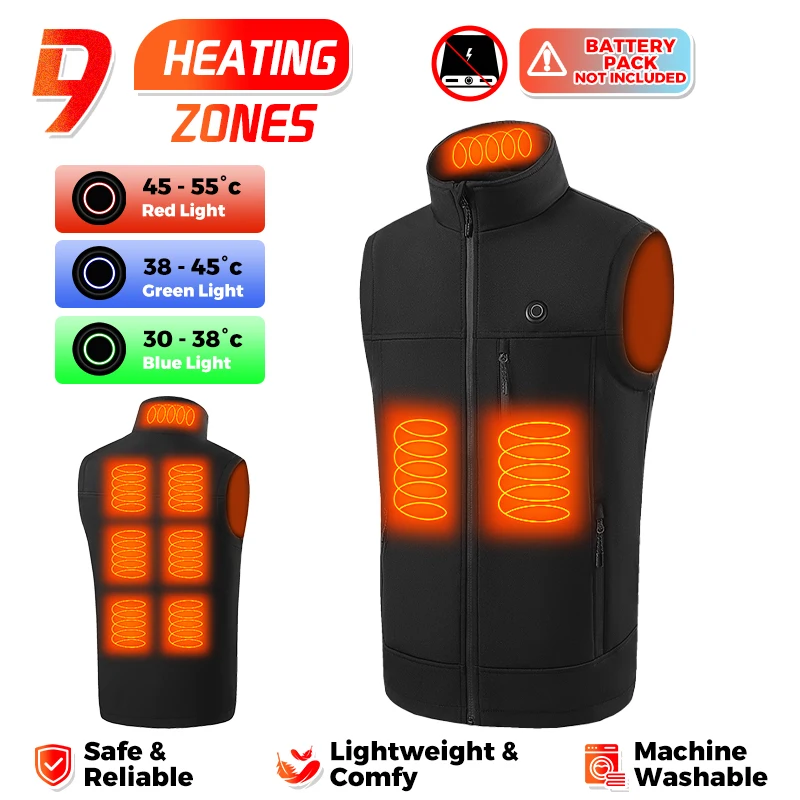 9 Zone Smart Heated Vest for Men Women USB Temperature Control Rechargeable Lightweight Winter Sleeveless Jacket Waistcoat