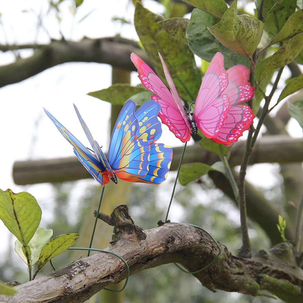 20Pcs Simulation Butterflies Garden Stakes Decorative Yard Decorations Outdoor Lawn Adornments Flowerpot Planter Stakes