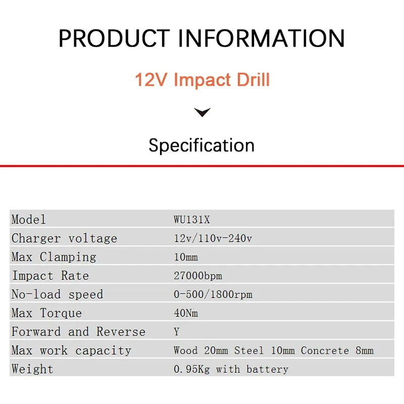 Worx WU131X Taladro de impacto inalámbrico sin escobillas Max 40Nm 27000bpm Herramienta desnuda o con una batería y 1 cargador Plataforma universal de 12v
