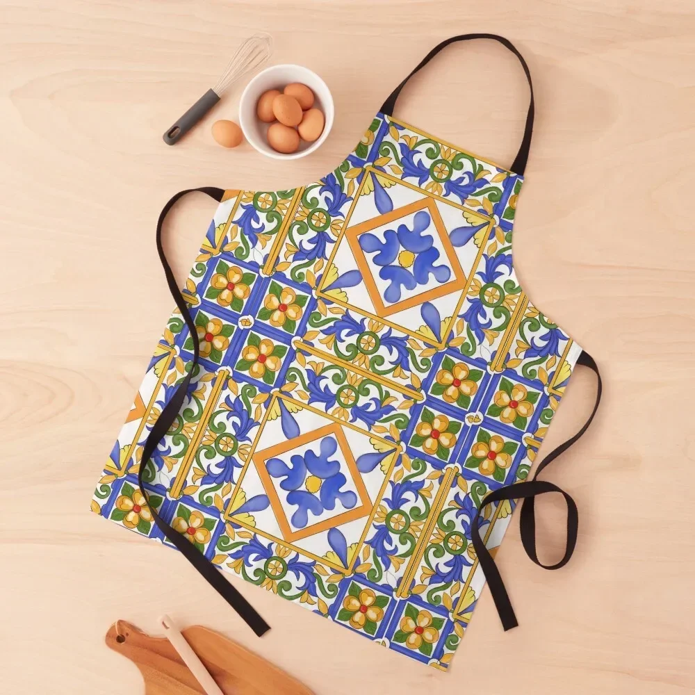 Citrus,Sicilian style summer decor pattern Apron Kitchens Men for women with pocket Apron