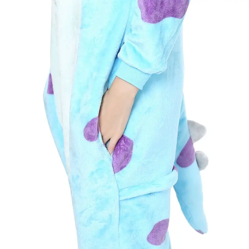 New Blue Cartoon Animal  One-piece Pajamas for Adult Couples Parent-child Toilet Flannel Casual Loungewear performance Nightwear