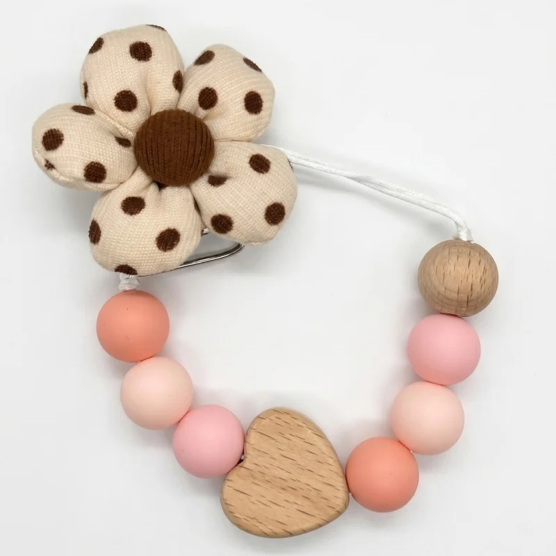 Personalized Pacifier Clip Silicone Bead Custom Name Wood Heart Flower Baby Teether Holder BPA Free Dummy Chain Baby Shower Gift image 6