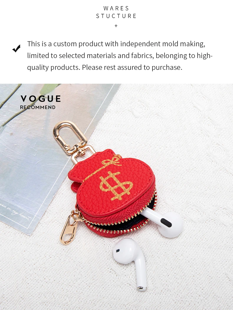 Creative Red Money Bag Pattern Coin Purse PU Leather Cute Panda Keychain Pendant Mini Storage Bag Small and Exquisite Girl's Gif