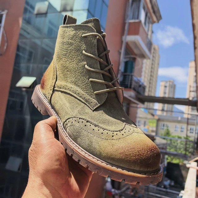 Botines de cuero y gamuza con peluche estilo retro