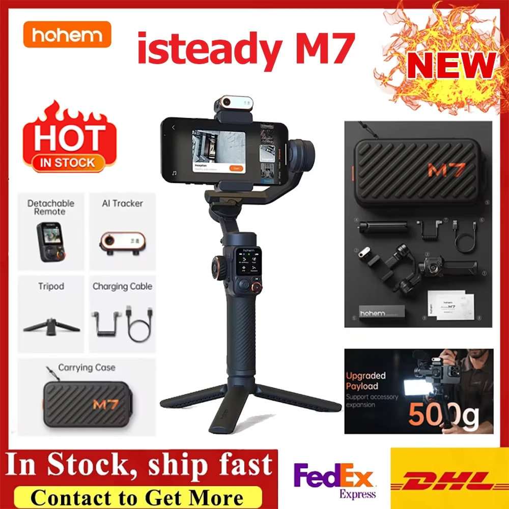 Hohem isteady М7 Stabilizer Ai Face Tracking 3-Axis Phone Gimbal Built-in Selfie Stick iPhone16/Samsung Gimbal