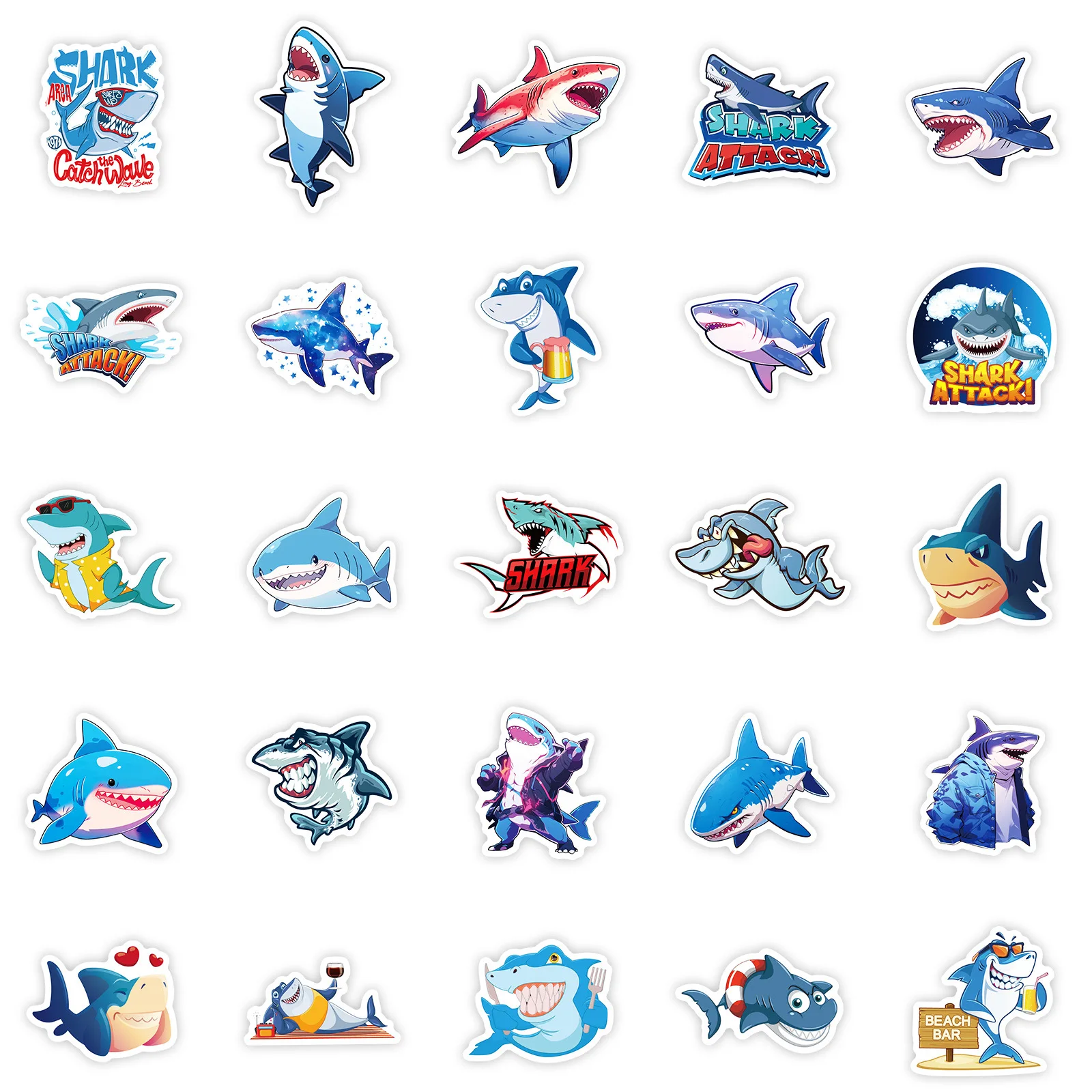 10/30/50PCS Shark Cartoon Stickers Ocean Animal Sticker DIY Scrapbook Luggage Laptop Guitar Car Bike Skateboard Kids Toys Decals