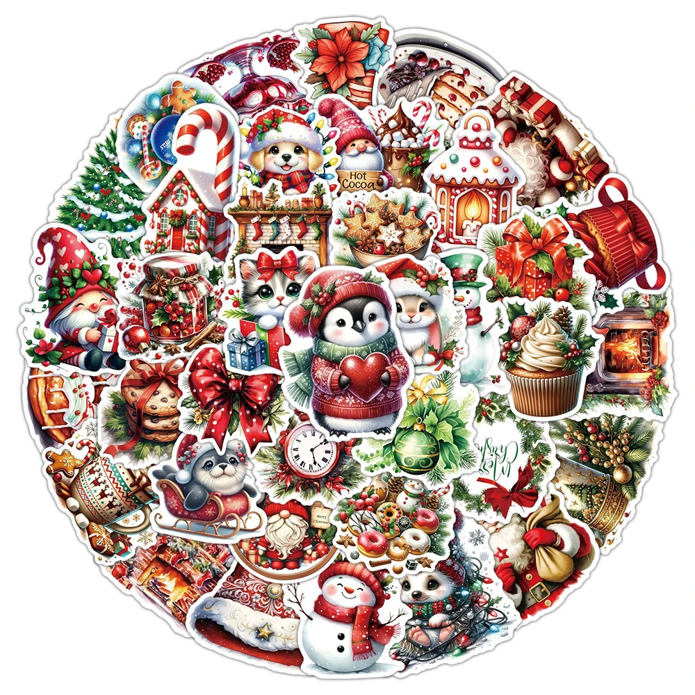 

10/30/60pcs Vintage Christmas Aesthetic Stickers Decoration Cute Animal Santa Dwarf Cartoon Decals for Water Bottle Phone Diary