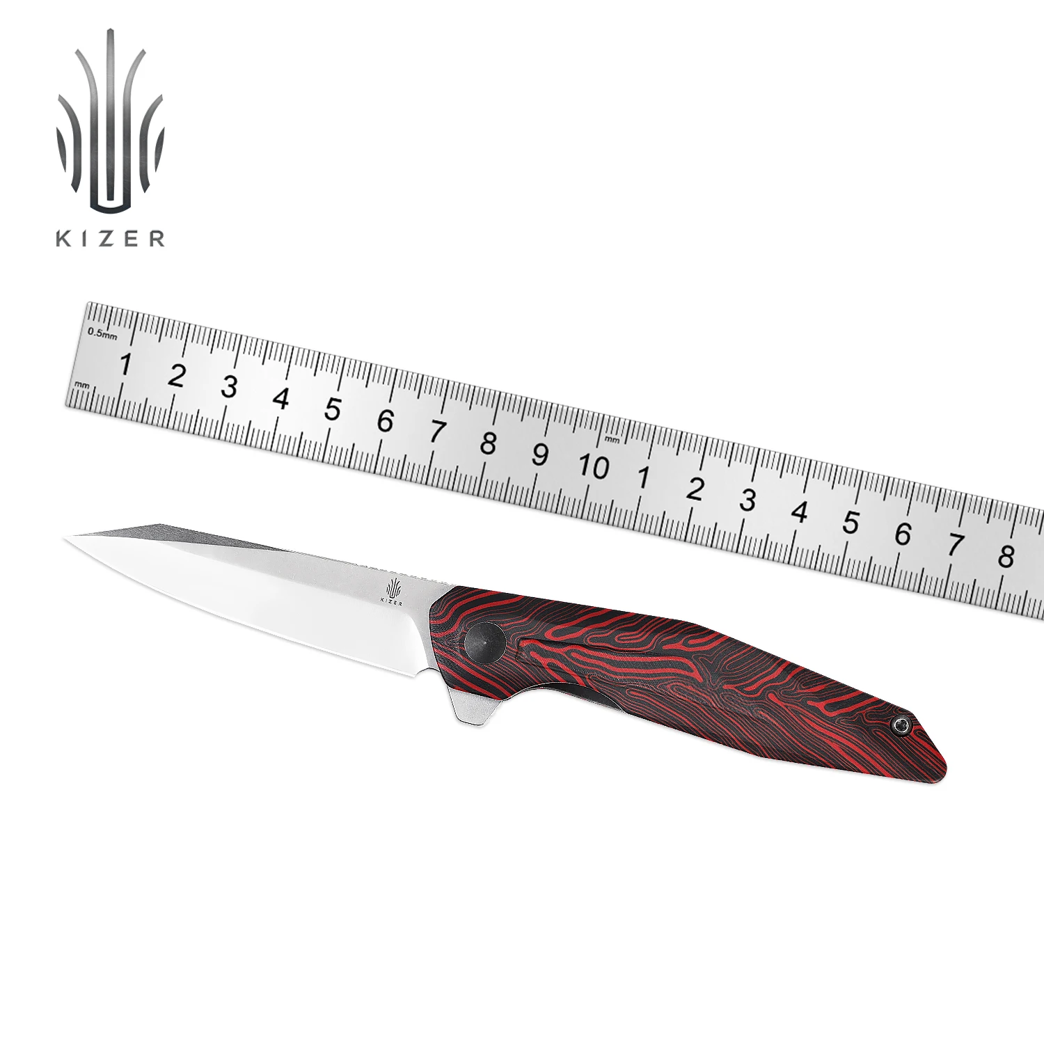 Kizer Knife Folding Spot V3620C1 2023 New G10 Handle with Damascus Pattern High Quality 154CM Steel Blade Hunting Knife