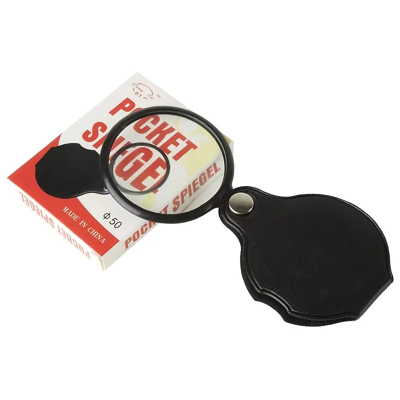 1pc Portable Foldable  Magnifying Glass Kit, Leather Rotating Cover, for Reading & Inspection