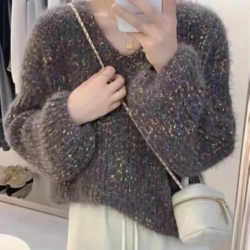 Neploe Autumn Winter Gentle Colour Dot Lazy Sweater Female V-neck Long Sleeve Tops Women 2024 New All-match Knitted Pullover