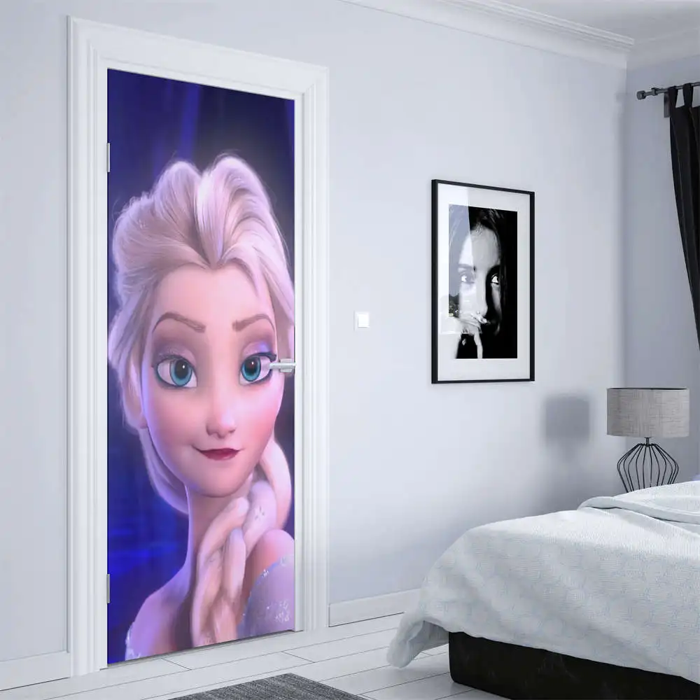 Disney kawaii Movie Frozen Elsa Anna Door sticker Door elevator room Pop Wall art Home decoration Aesthetic Quality Wall Sticker