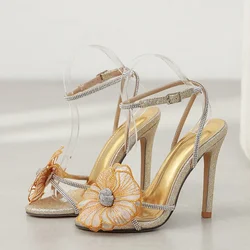 Eilyken Sexy Elegant Open Toe Sequin Cloth Crystal Rhinestone Buckle Strap Women Sandals  Wedding Party High Heels Shoes