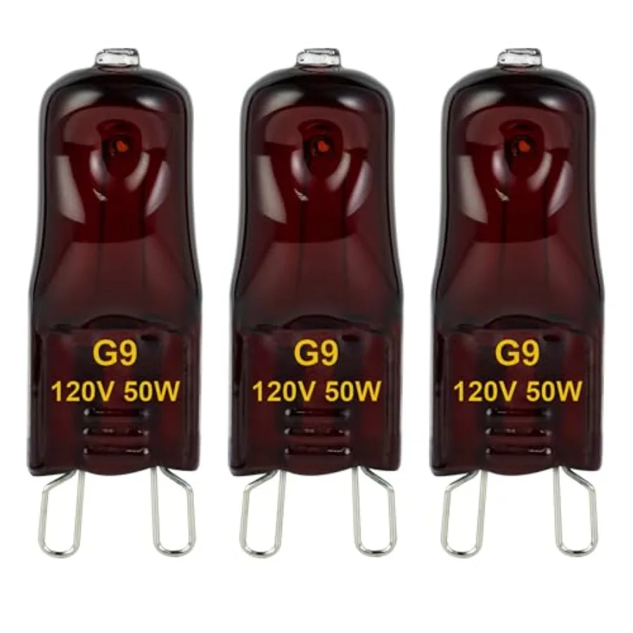 

G9 Heat Lamp Bulbs for Reptile, Night Red, Mini Halogen Bulb 50W, Infrared Reptile Heat Lamp for Bearded Dragon Gecko Turtle Li