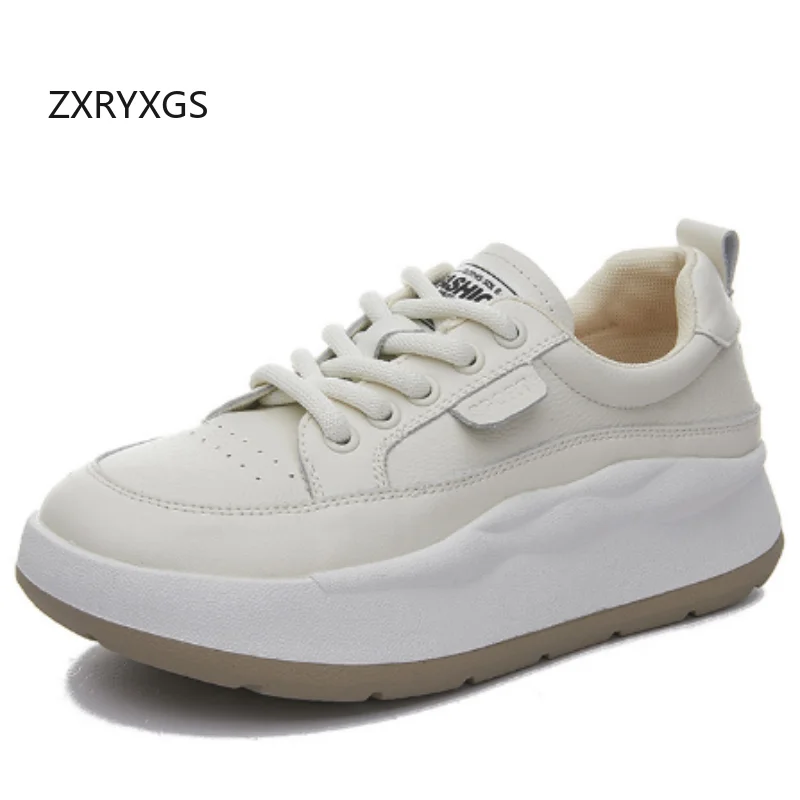 

ZXRYXGS 2025 New Fashion Lace-up Premium Genuine Leather Shoes Casual Sneaker Women's Travel Shoes Flat Thick Sole Trendy Shoes
