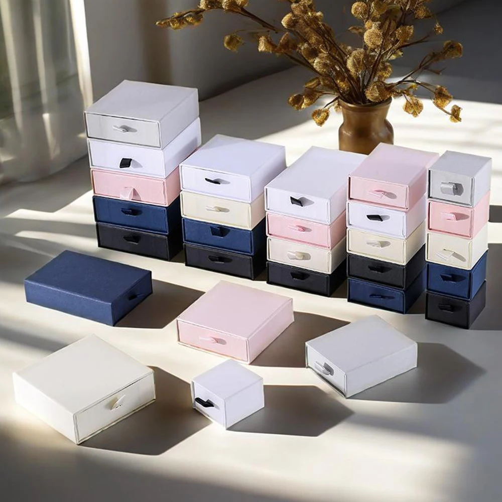 

24pcs Dropshipping Drawer Sliding Jewelry Packaging Boxes 8x8x1.7cm Custom Logo DIY Earrings Necklace Storage Organizer Gift Box