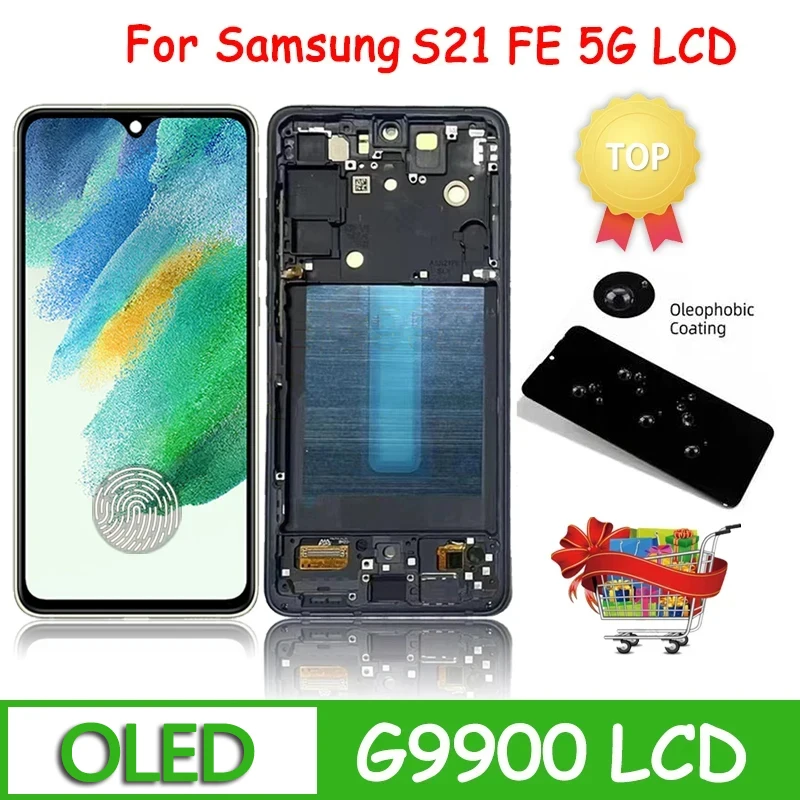 OLED Quality For Samsung S21 FE 5G G990 G990B G990U G990B/DS G990E LCD Display with Frame touch screen Ditigitizer S21FE Display