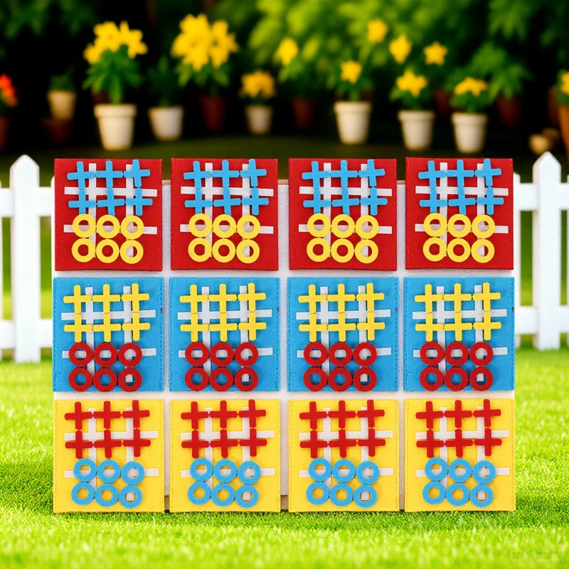 12個入り チックタックトー ボードゲーム 子供向け フェルト製 教育パズル 学習アクティビティセット 家族で遊ぶ インタラクティブプレイ パーティーギフト