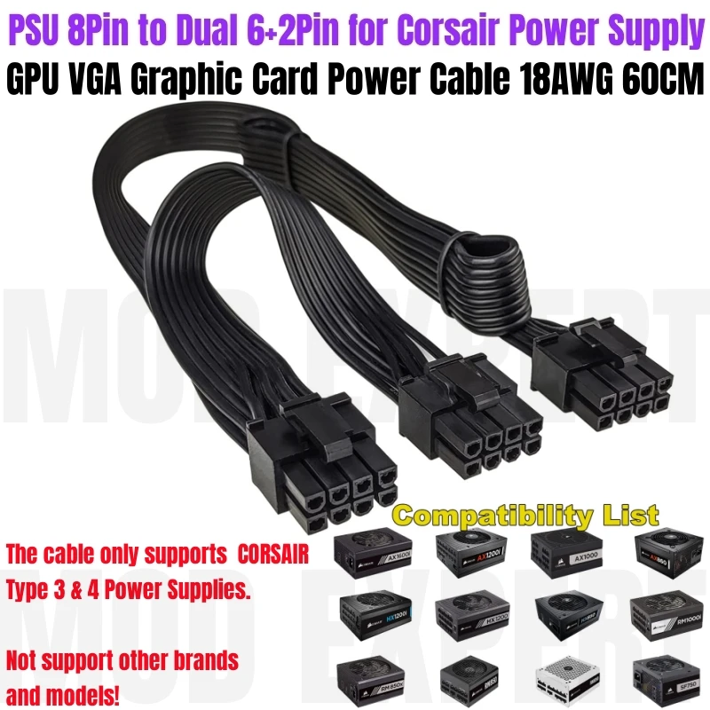 

Original CORSAIR GPU Power Cable PSU 8Pin to Dual PCIe 8Pin for RMi RMx RMe AXi HX HXi RM CS-M CX-M TX-M SF Modular Power Supply