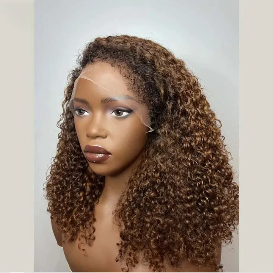 Perruque Lace Front Wig bouclée crépue brune ombrée, cheveux longs, 26 pouces, pre-plucked, densité 180, avec baby hair, pour femmes noires, 03/3