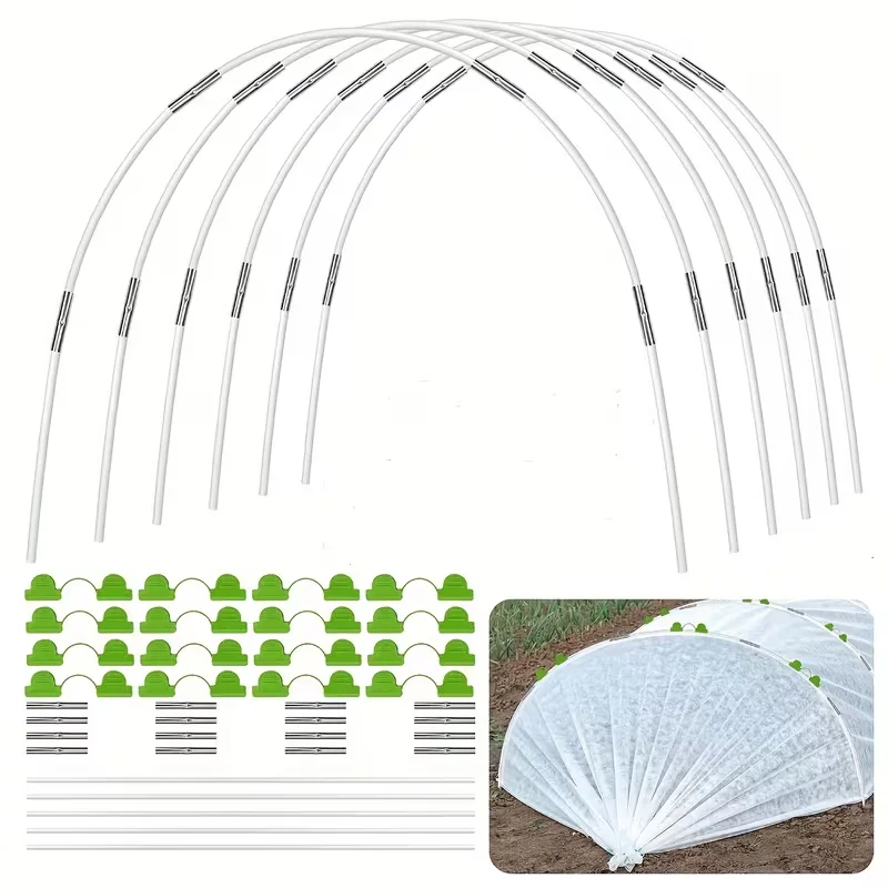25/50 Garden Rings, Designed Specifically for Elevated Flower Beds and Planting Shelters, Using a 43inch Wide Tunnel Greenhouse Frame. These Rust-Resistant Fiberglass Support Rings Feature a Double-Layer Design and Include 16/32 Clips and 20/40 Connectors