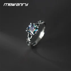 Mewanry Silver Color Square Zircon Rings For Women Couples New Trendy Simple Personality Vintage Elegant Birthday Jewelry Gifts
