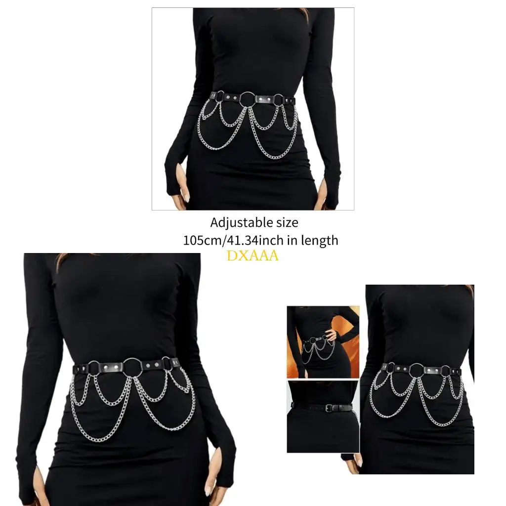 

DXAA Street Punk Waist Belt For Women Adjustable Faux Leather Wide Waistband Belly Chain Gothic Clothing Accessories