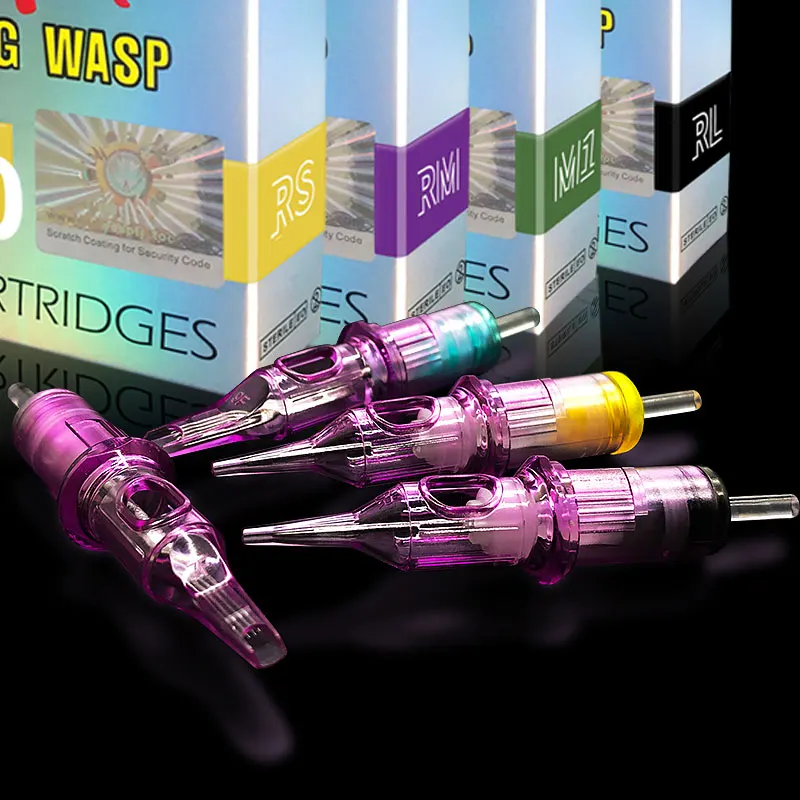 Agujas de cartucho de tatuaje BIGWASP, cartucho de agujas púrpura RL, suministros de tatuaje, agujas de tatuaje estériles para belleza y salud