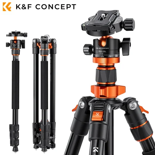 K & F Concept 카메라 삼각대, DSLR 컴팩트 알루미늄 삼각대, 360 도 볼 헤드, 여행 브이로그 작업용, 22lbs/10kg 하중, 78 인치/2m 