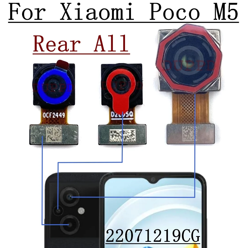 

Front Rear Camera For Xiaomi Poco M5 PocoM5 22071219CG Frontal Selfie Wide Main Back Facing Camera Flex Cable Parts