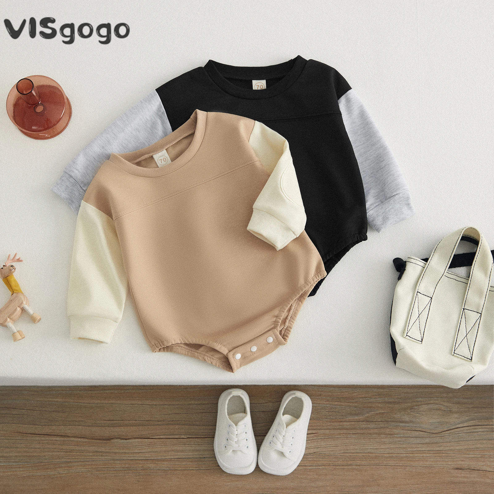 Visgogo Baby Boy Girl Sweatshirt Stram pler Langarm Pullover mit Rundhals ausschnitt Bodysuit Pullover Top Herbst Winter Outfit