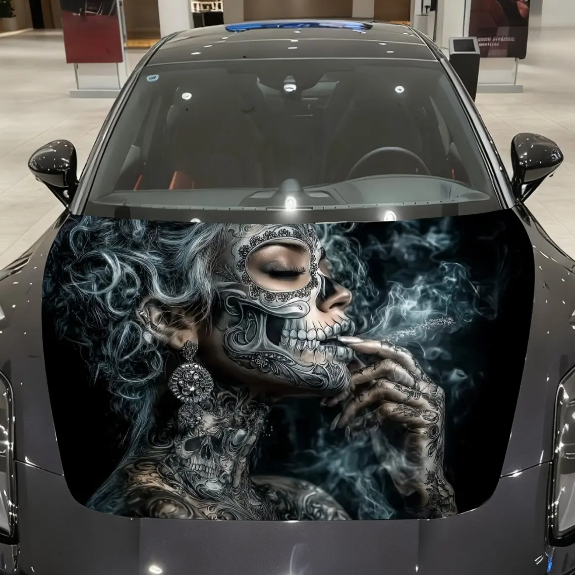 

Gothic Tattoo Women Car Hood Sticker PVC Self Waterproof Stick, Striking Auto Exterior Accessories Decor Protect Gift for Lover