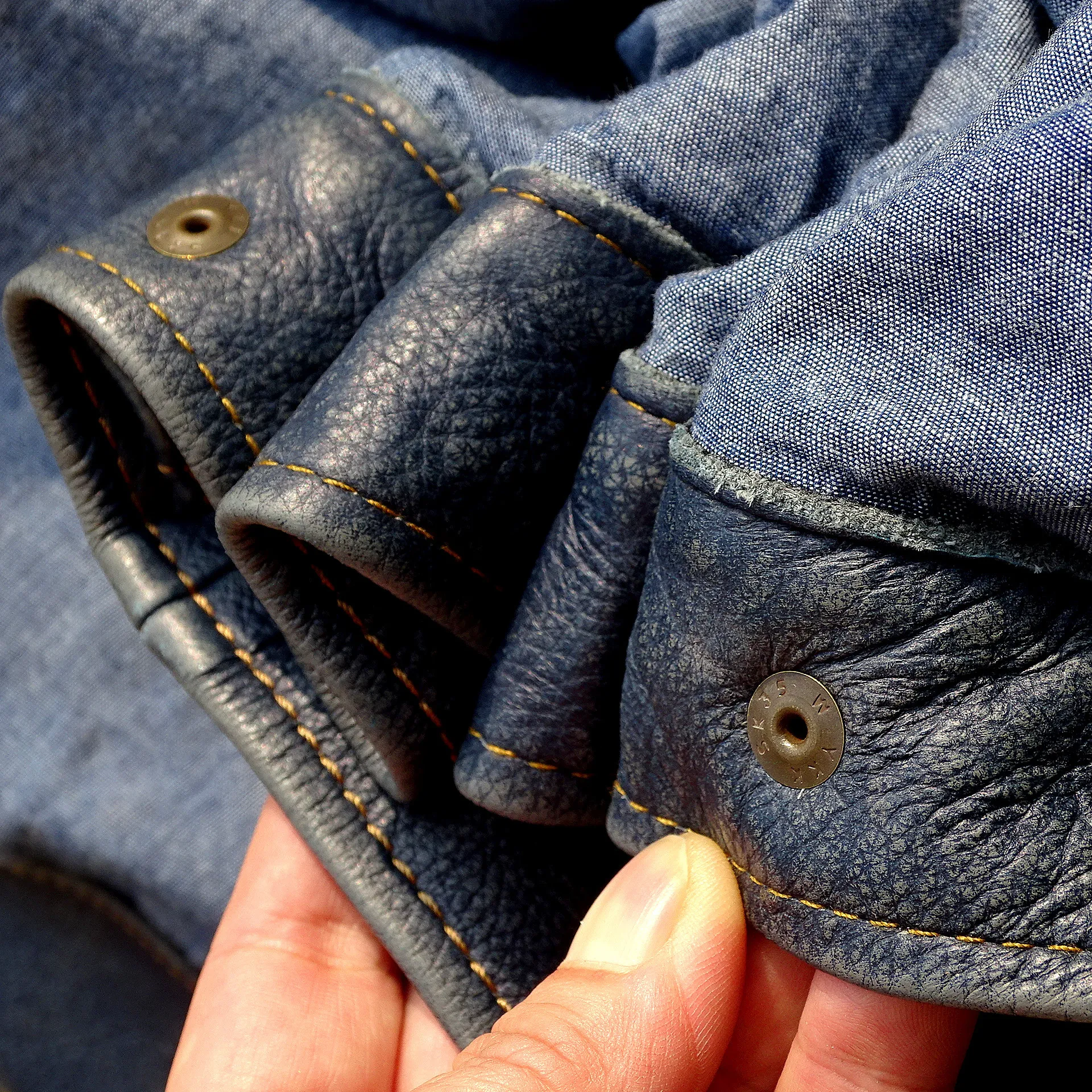 عملية جديدة [مطحنة حجرية مغسولة لصنع القديم] لينة شمعية البنغال النيلي الشاي الأساسية جلد العجل حقيبة أمريكية زهرة الدنيم