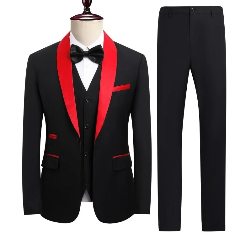 

High-quality, fashionable and handsome new three-piece green fruit collar suit, male best man suit, men's suit set for men