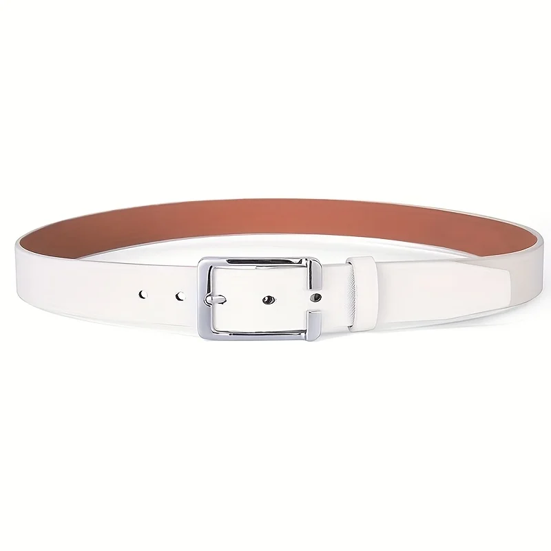 Men's White/Blue Golf Belt, Square Buckle Embossed Casual Belt