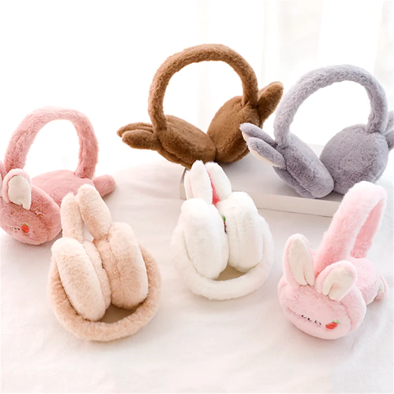 Earmuffs de coelho dobrável infantil, regalos de orelha, Earmuffs, adorável, à prova de vento, luxuoso, Earlap, fofo, coelho, quente, mulheres, meninas, inverno, novo