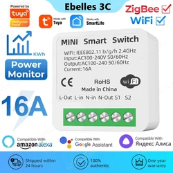 Tuya ZigBee WiFi Smart Switch Module with Power Monitor 16A Breaker Smart Life Voice Control for Alexa Google Home Alice