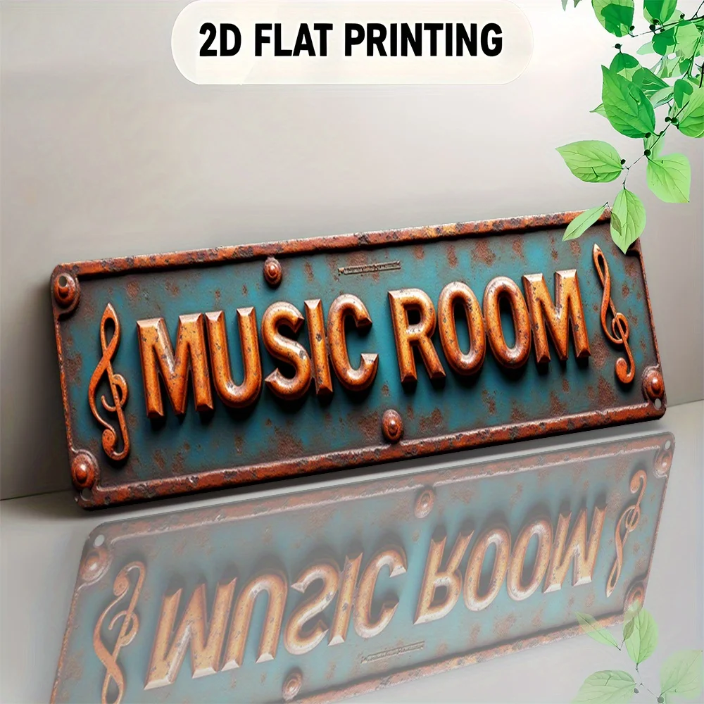 Retro Green Metal Music Wall Sign 3.94x15.75in Studio Art Decor