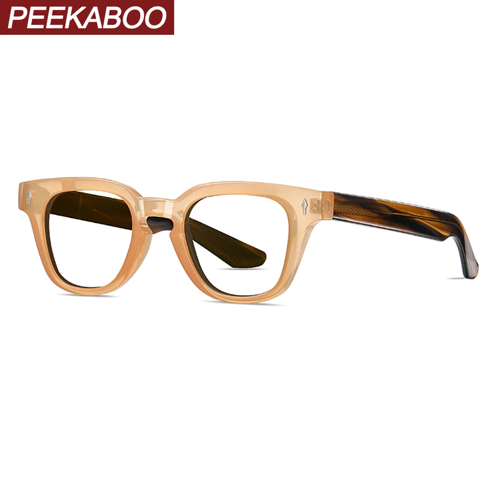 Peekaboo acetate blue light blocking glasses retro women TR90 square glasses frame for men optical black leopard clear lens