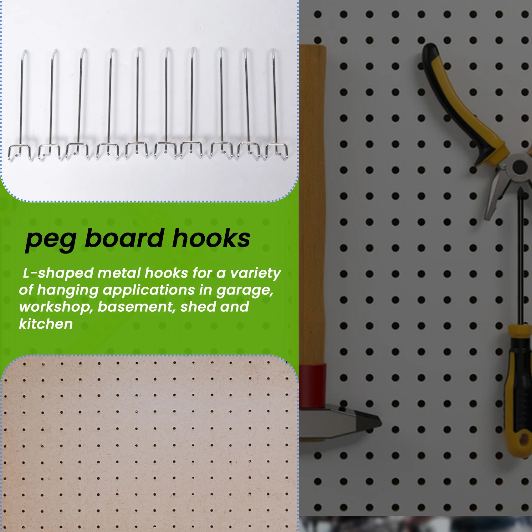 

ABUP-50 шт. 6-дюймовые крючки для перфорированной доски, металлические крючки и органайзер, ассортимент перфорированной доски, органайзер для хранения в гараже