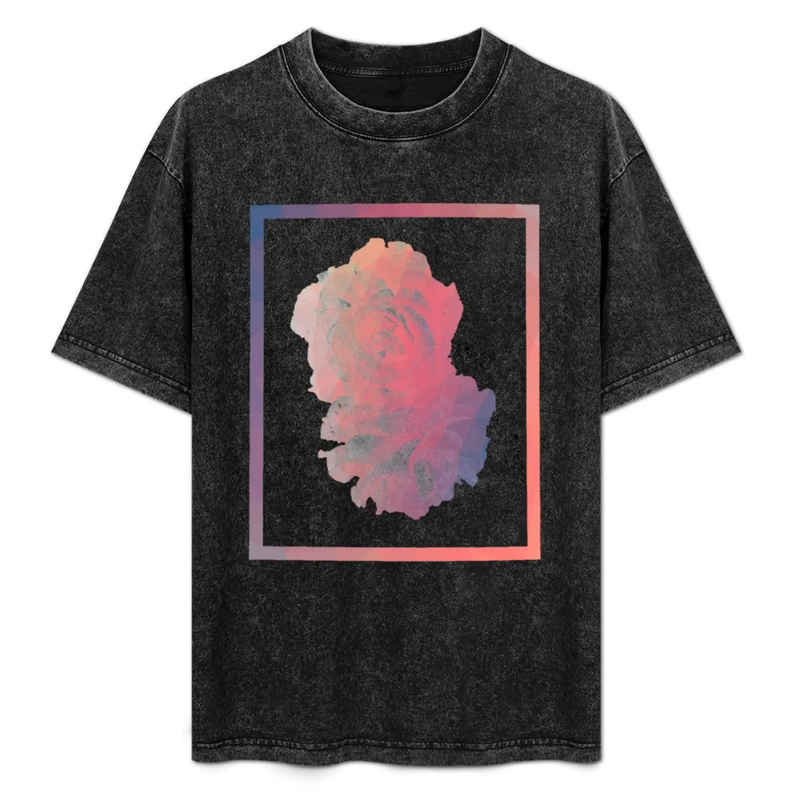 

Geometric Pink & Blue Roses Design T-Shirt Soft Casual Short Sleeve Cotton Tee