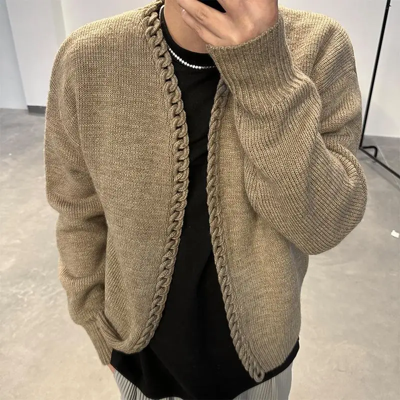 

New autumn and winter super heavyweight pure handmade couple style versatile trendy short cardigan v-neck jacket